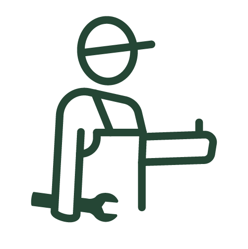 Icono de un técnico reparador con herramienta y uniforme.